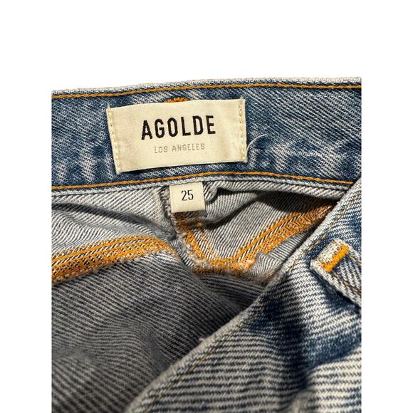 AGOLDE Quinn Distressed High Rise Light Wash Jean Mini Skirt in Size 25 - Picture 3 of 6